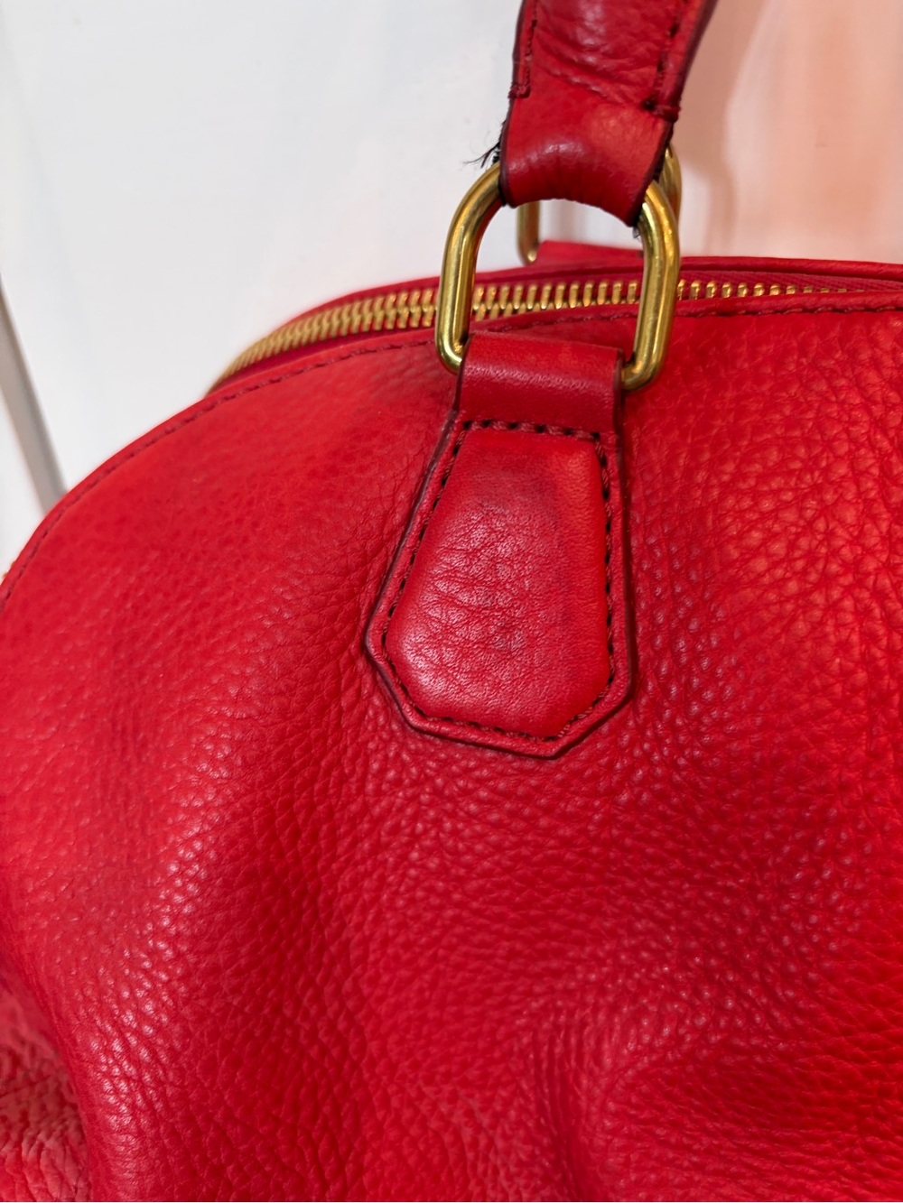 J. CREW Biennial Satchel Red Pebbled Leather Tri Compartment Shoulder Bag - Picture 8 of 14